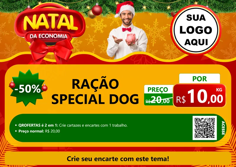 Modelo de Cartaz para Cartaz A4 Horizontal com o tema Natal da Economia para Pet Shop