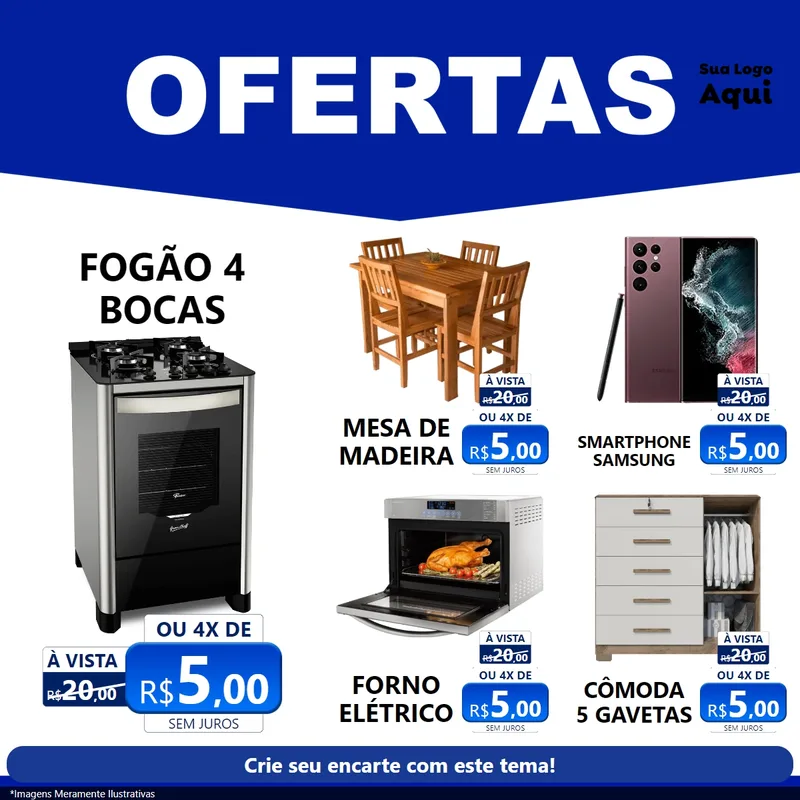 Modelo de Rede Social para Feed Facebook com o tema Ofertas Azul Cartaz para Móveis e Eletro