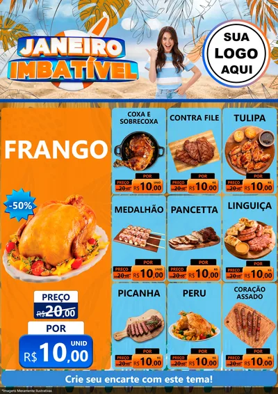 Modelo de Encarte para Encarte A4 Vertical com o tema Janeiro Imbatível para Assados