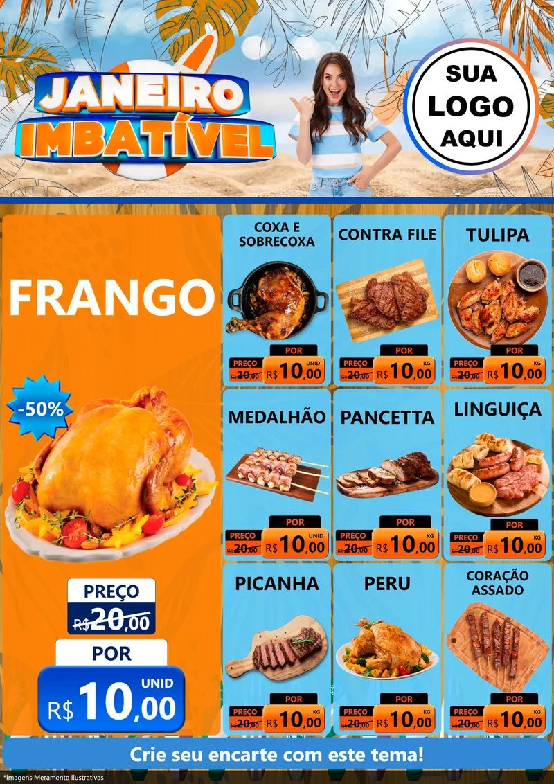 Modelo de Encarte para Encarte A4 Vertical com o tema Janeiro Imbatível para Assados