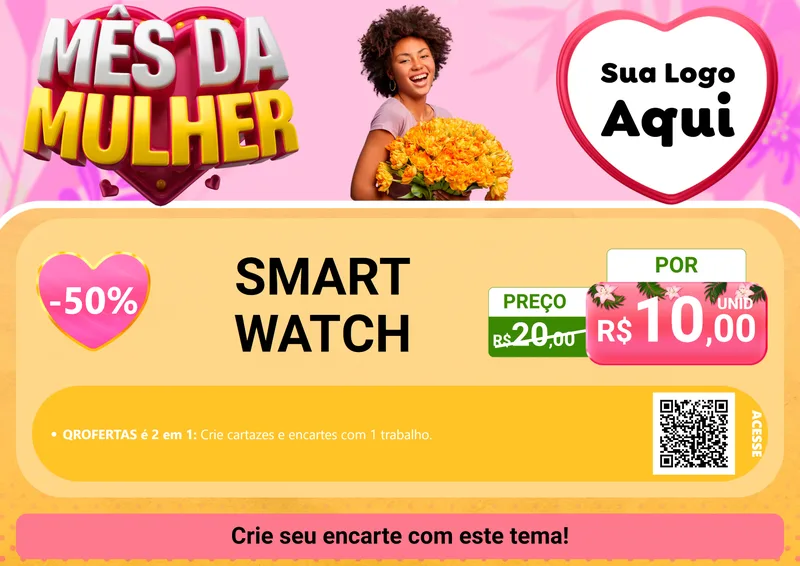 Modelo de Cartaz para Cartaz A4 Horizontal com o tema Mês da Mulher para Informática