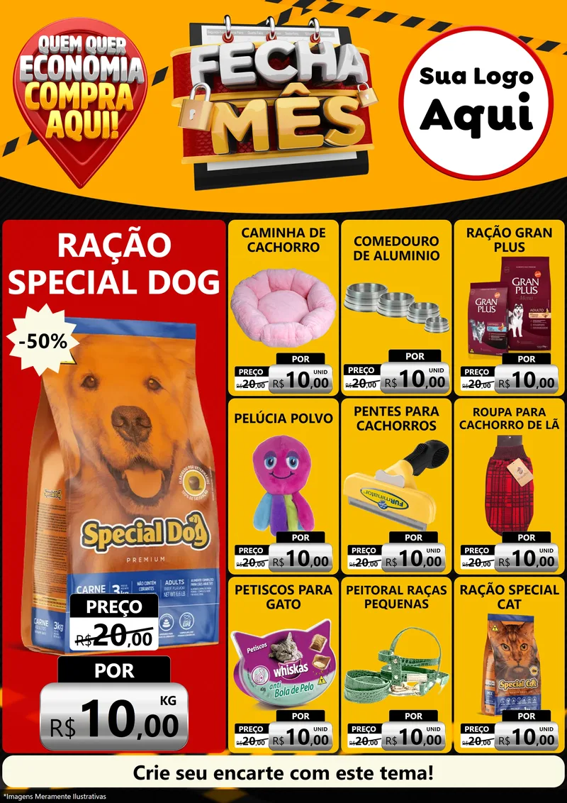 Modelo de Encarte para Encarte A4 Vertical com o tema Fecha Mês para Pet Shop