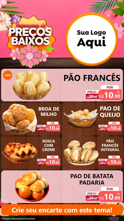 Modelo de TV para TV Vertical com o tema Primavera de Preços Baixos para Padaria