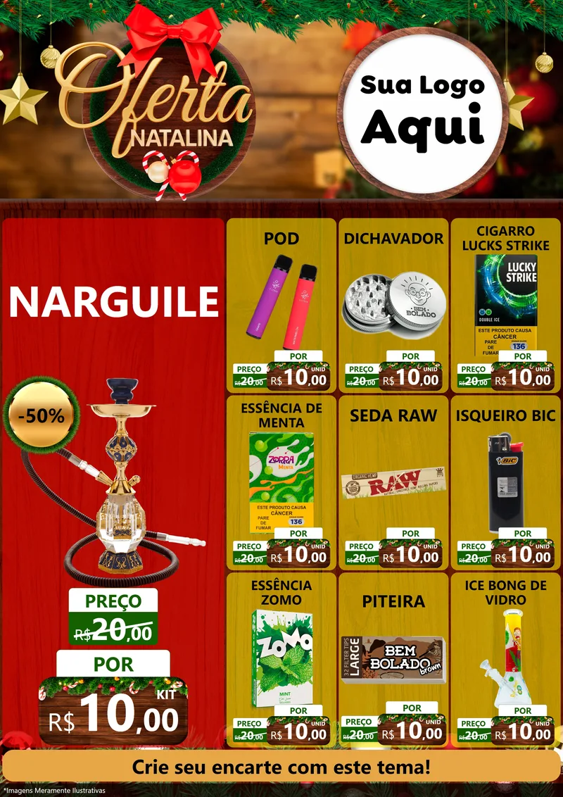 Modelo de Encarte para Encarte A4 Vertical com o tema Ofertas Natalina para Tabacaria