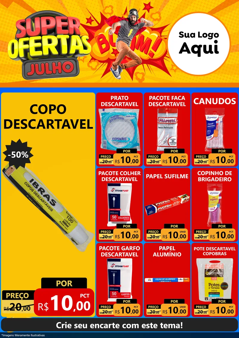 Modelo de Encarte para Encarte A4 Vertical com o tema Super Ofertas Julho para Embalagens