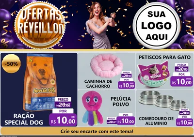 Modelo de Encarte para Encarte A4 Horizontal com o tema Ofertas de Réveillon para Pet Shop