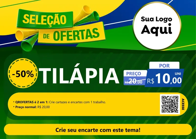 Modelo de Cartaz para Cartaz A4 Horizontal com o tema Seleção de Ofertas - Copa para Peixaria