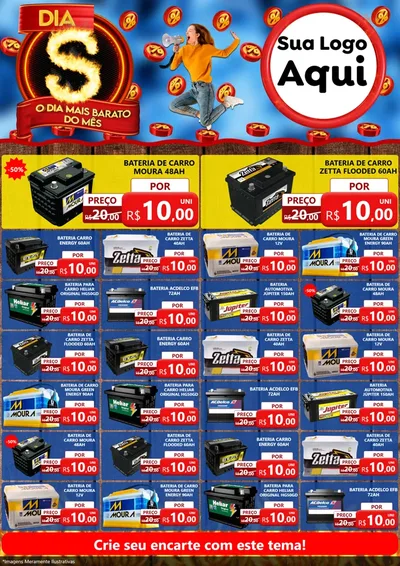 Modelo de Encarte para Encarte A4 Vertical com o tema Dia S - O Dia Mais Barato Do Mês para Baterias Elétricas