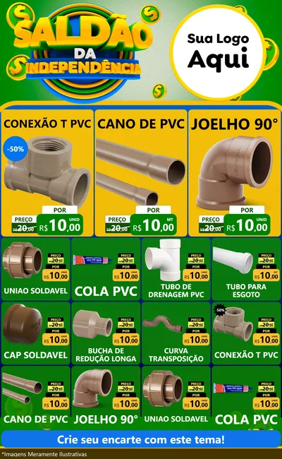 Modelo de Encarte para Encarte Grande com o tema Saldão da Indepêndencia para Tubos e conexões