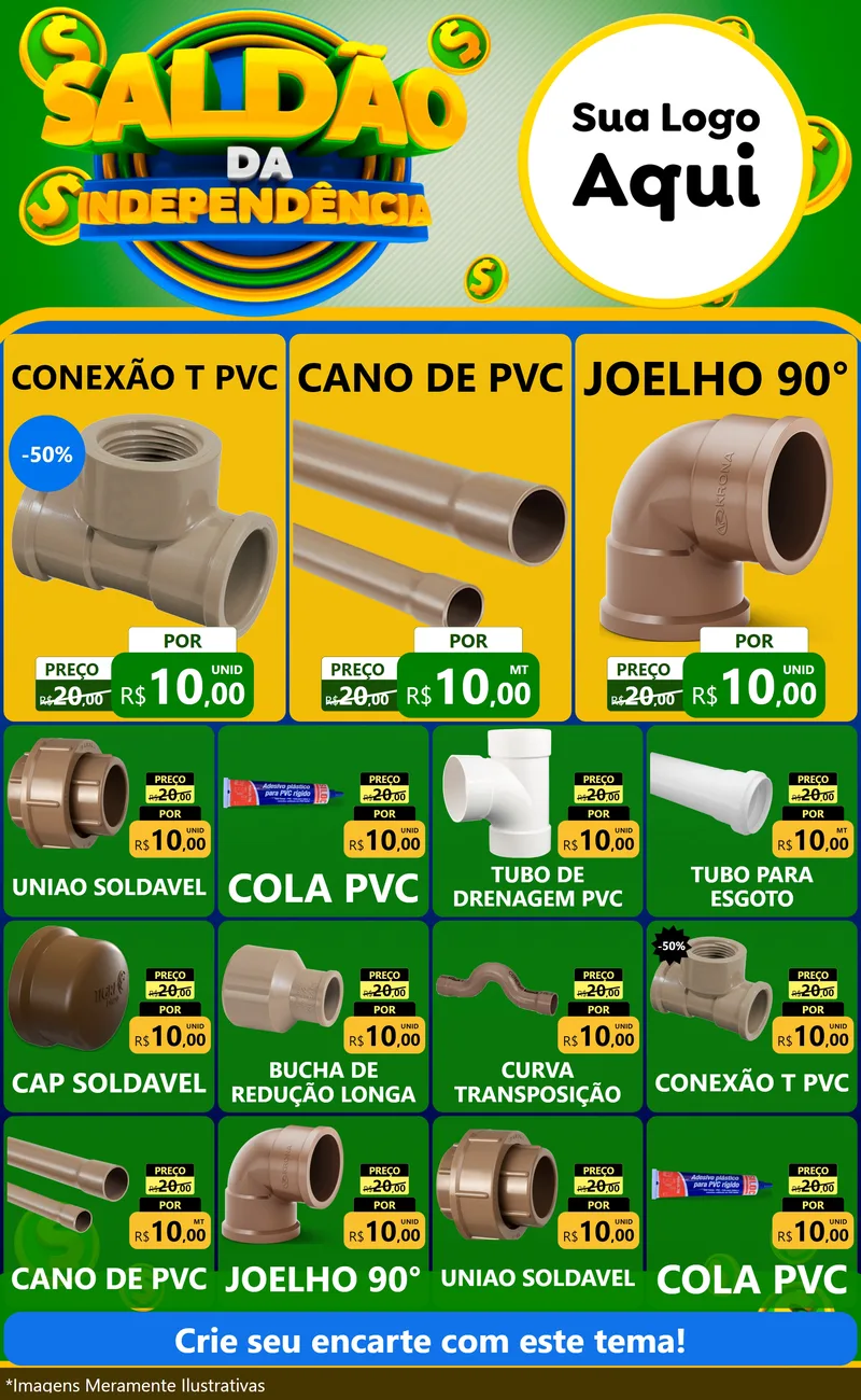 Modelo de Encarte para Encarte Grande com o tema Saldão da Indepêndencia para Tubos e conexões