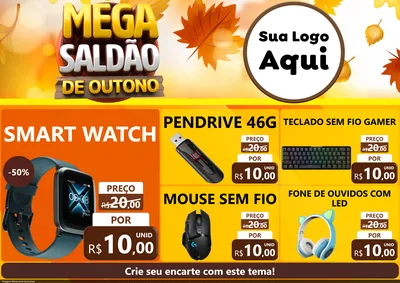 Modelo de Encarte para Encarte A4 Horizontal com o tema Mega Saldão de Outono para Informática