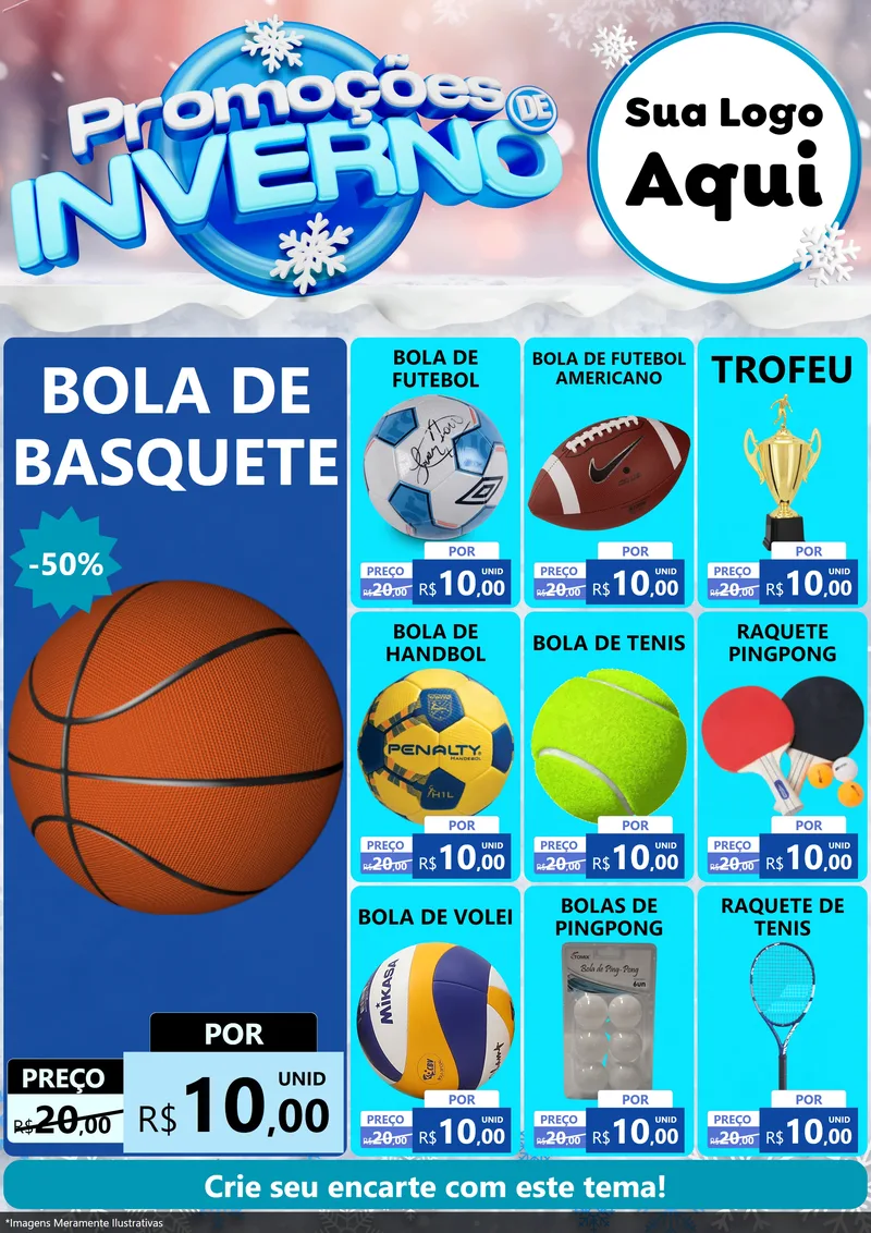 Modelo de Encarte para Encarte A4 Vertical com o tema Promoções de Inverno para Artigos Esportivos