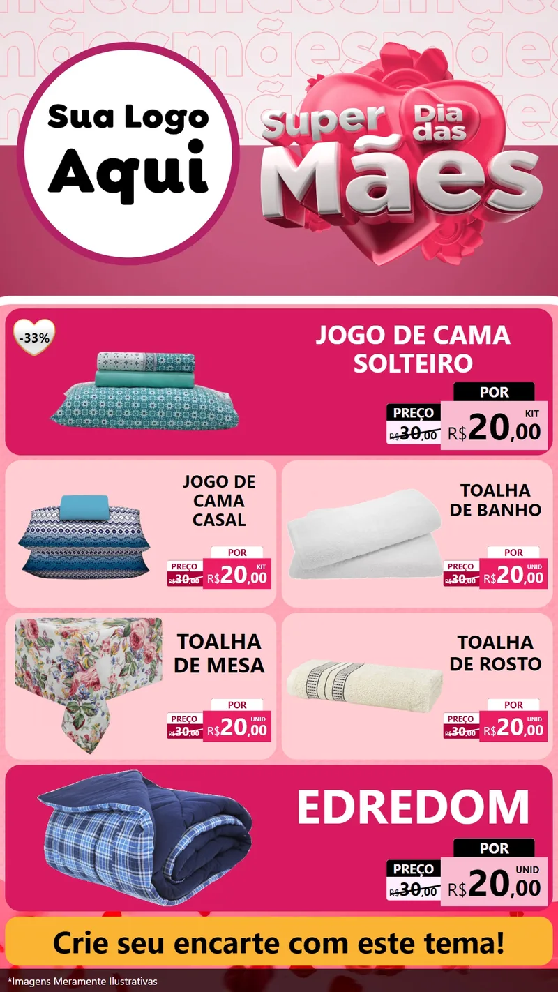 Modelo de TV para TV Vertical com o tema Super Dia Das Mães para Cama, Mesa e Banho