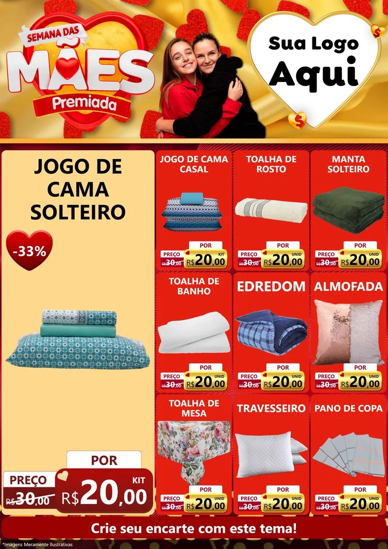 Modelo de Encarte para Encarte A4 Vertical com o tema Semana das Mães Premiada para Cama, Mesa e Banho