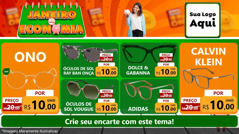 Modelo de TV para TV Horizontal com o tema Janeiro da Economia para Óticas