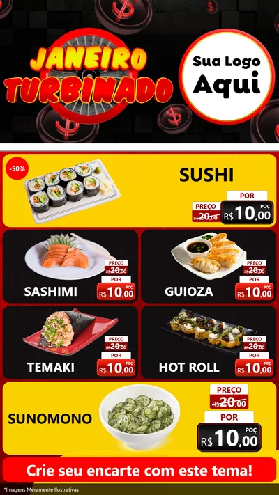 Modelo de TV para TV Vertical com o tema Janeiro Turbinado para Comida japonesa