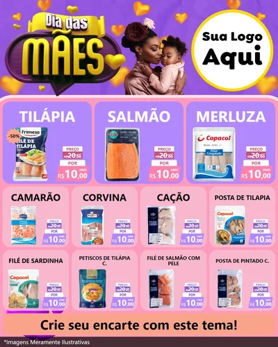 Modelo de Rede Social para Feed Instagram com o tema Dia das Mães para Peixaria