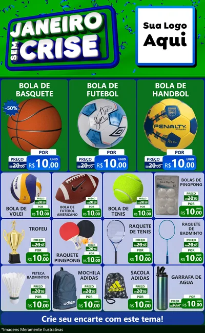Modelo de Encarte para Encarte Grande com o tema Janeiro Sem Crise para Artigos Esportivos