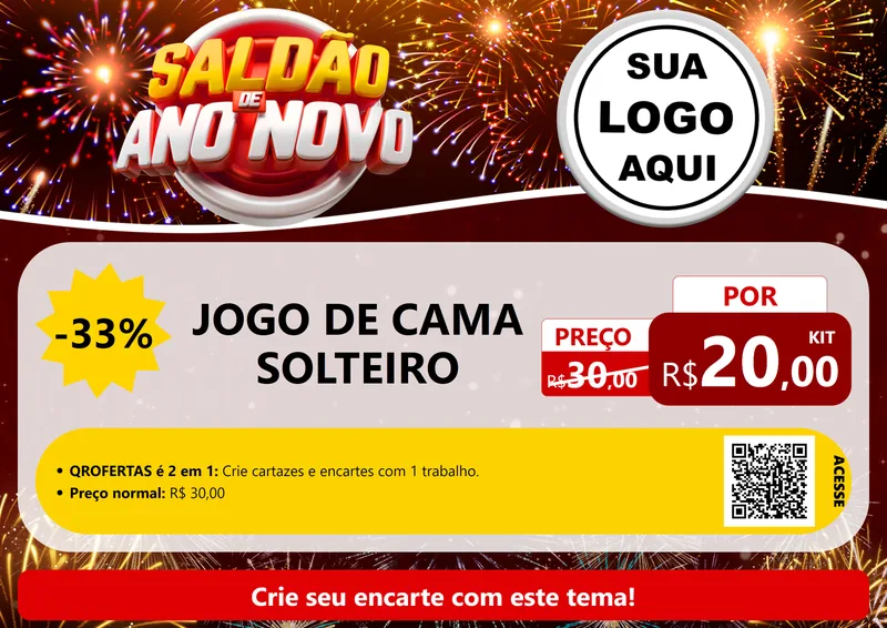 Modelo de Cartaz para Cartaz A4 Horizontal com o tema Saldão de Ano Novo para Cama, Mesa e Banho
