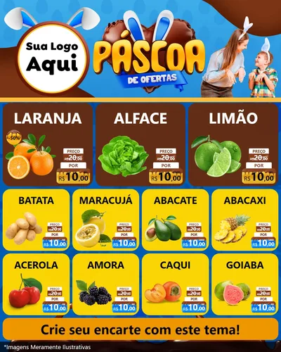 Modelo de Rede Social para Feed Instagram com o tema Páscoa de Ofertas para Hortifrúti