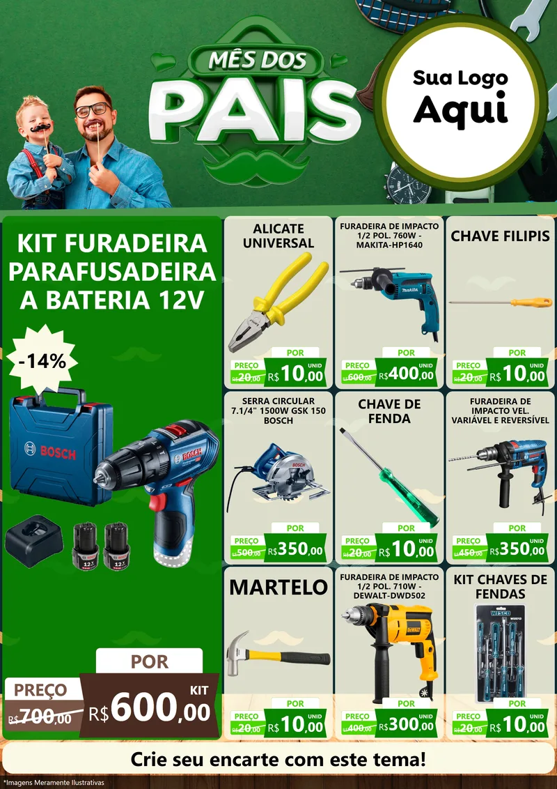 Modelo de Encarte para Encarte A4 Vertical com o tema Mês dos Pais para Maquinas e Ferramentas