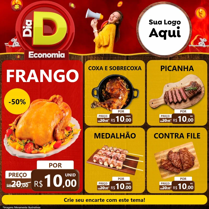 Modelo de Rede Social para Feed Facebook com o tema Dia D Economia para Assados