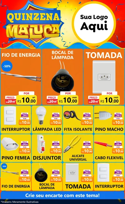 Modelo de Encarte para Encarte Grande com o tema Quinzena Maluca para Materiais Elétricos
