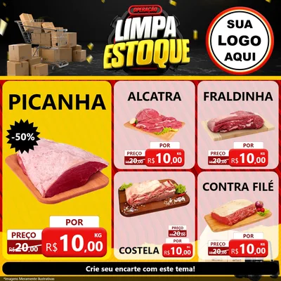Modelo de Rede Social para Feed Facebook com o tema Operação Limpa Estoque para Açougue