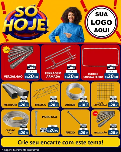Modelo de Rede Social para Feed Instagram com o tema Só Hoje! para Ferragens