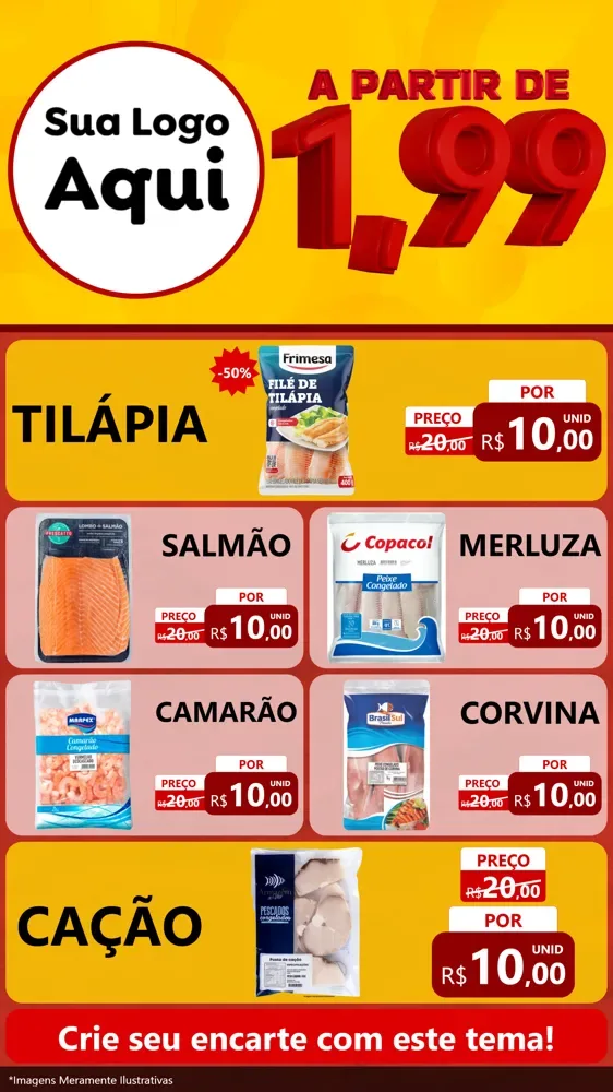 Modelo de TV para TV Vertical com o tema A Partir de Um e Noventa e Nove - 1,99 para Peixaria