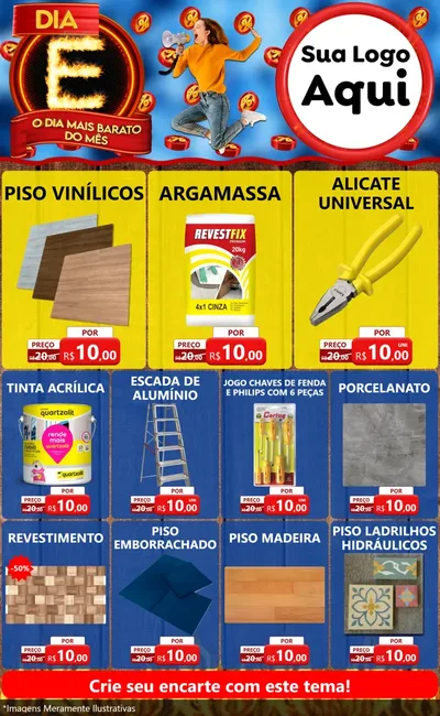 Modelo de Encarte para Encarte Grande com o tema Dia E - O Dia Mais Barato Do Mês para Material para Construção