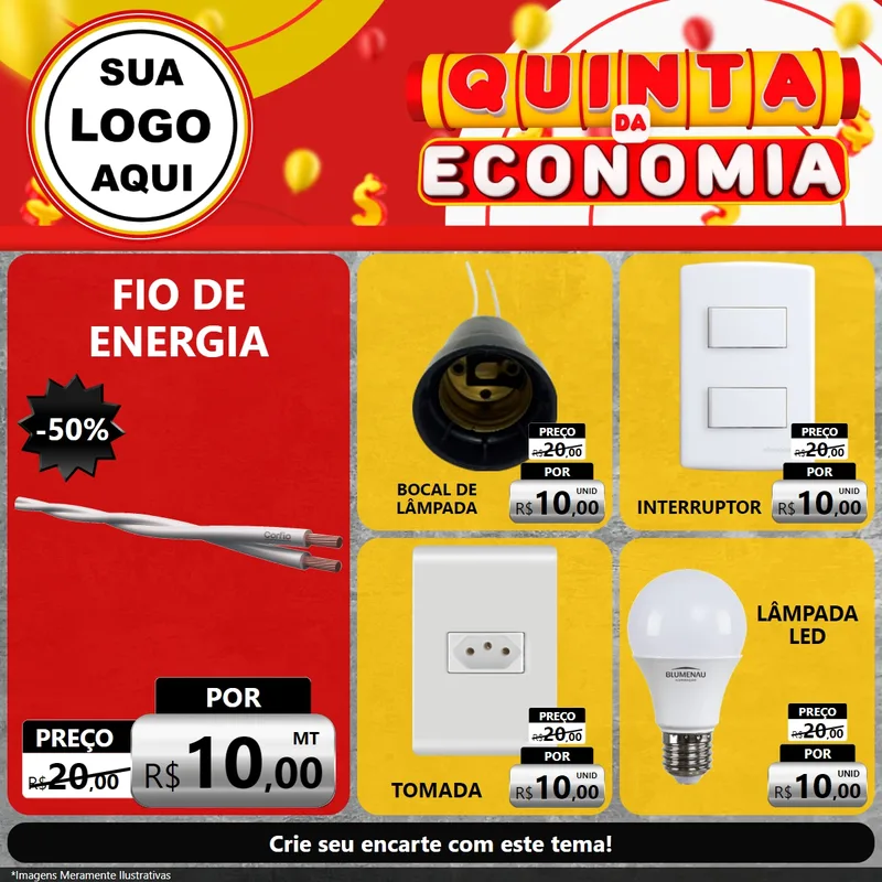 Modelo de Rede Social para Feed Facebook com o tema Quinta da Economia para Materiais Elétricos
