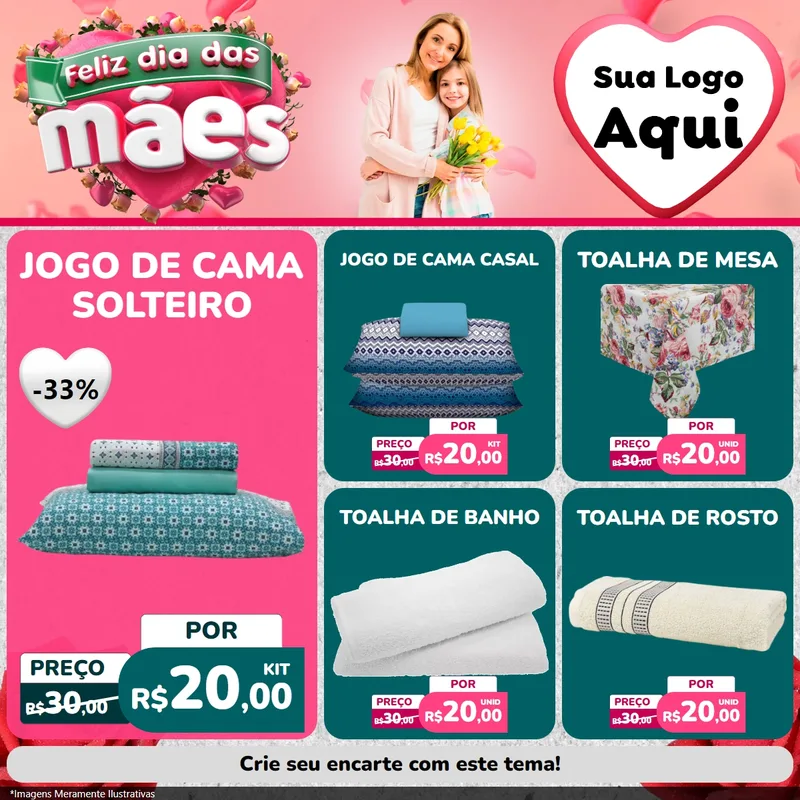 Modelo de Rede Social para Feed Facebook com o tema Feliz Dia das Mães para Cama, Mesa e Banho