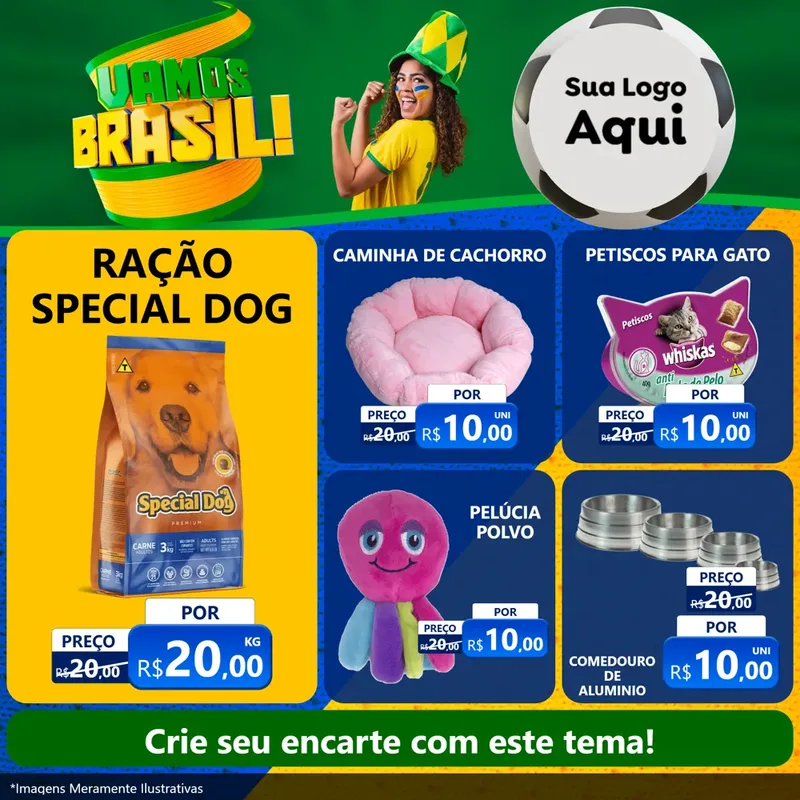 Modelo de Rede Social para Feed Facebook com o tema Vamos Brasil - Copa para Pet Shop