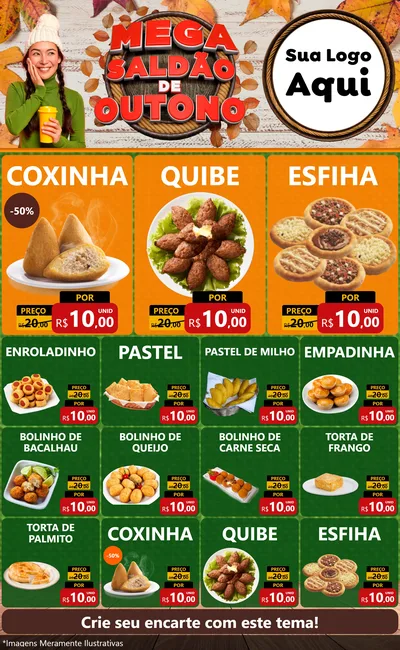 Modelo de Encarte para Encarte Grande com o tema Mega Saldão de Outono para Salgadaria