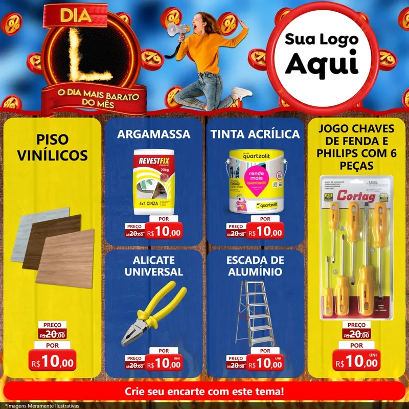 Modelo de Rede Social para Feed Facebook com o tema Dia L - O Dia Mais Barato Do Mês para Material para Construção