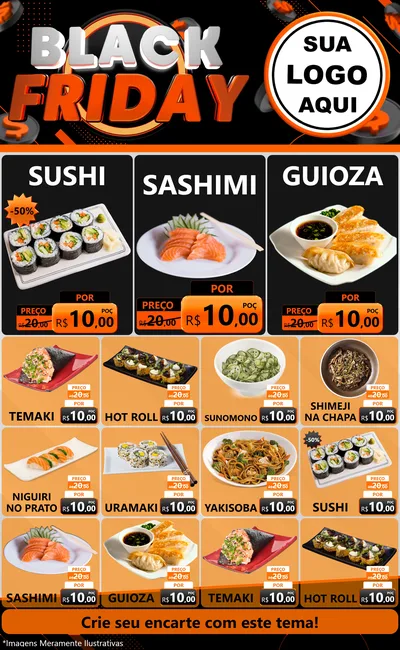 Modelo de Encarte para Encarte Grande com o tema Black Friday para Comida japonesa