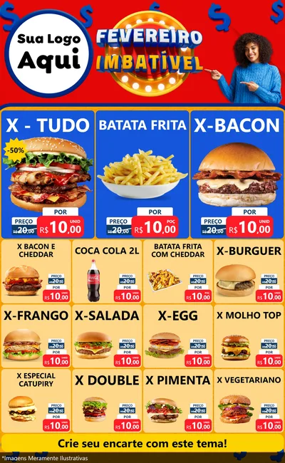 Modelo de Encarte para Encarte Grande com o tema Fevereiro Imbatível para Hamburgueria