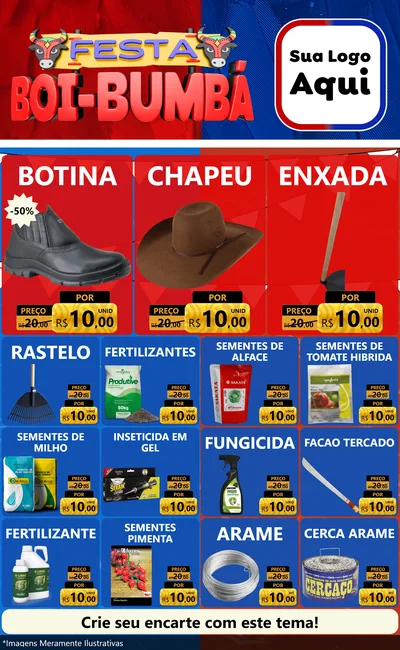 Modelo de Encarte para Encarte Grande com o tema Festa Boi Bumbá para Agropecuária