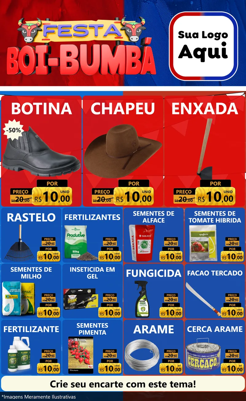 Modelo de Encarte para Encarte Grande com o tema Festa Boi Bumbá para Agropecuária