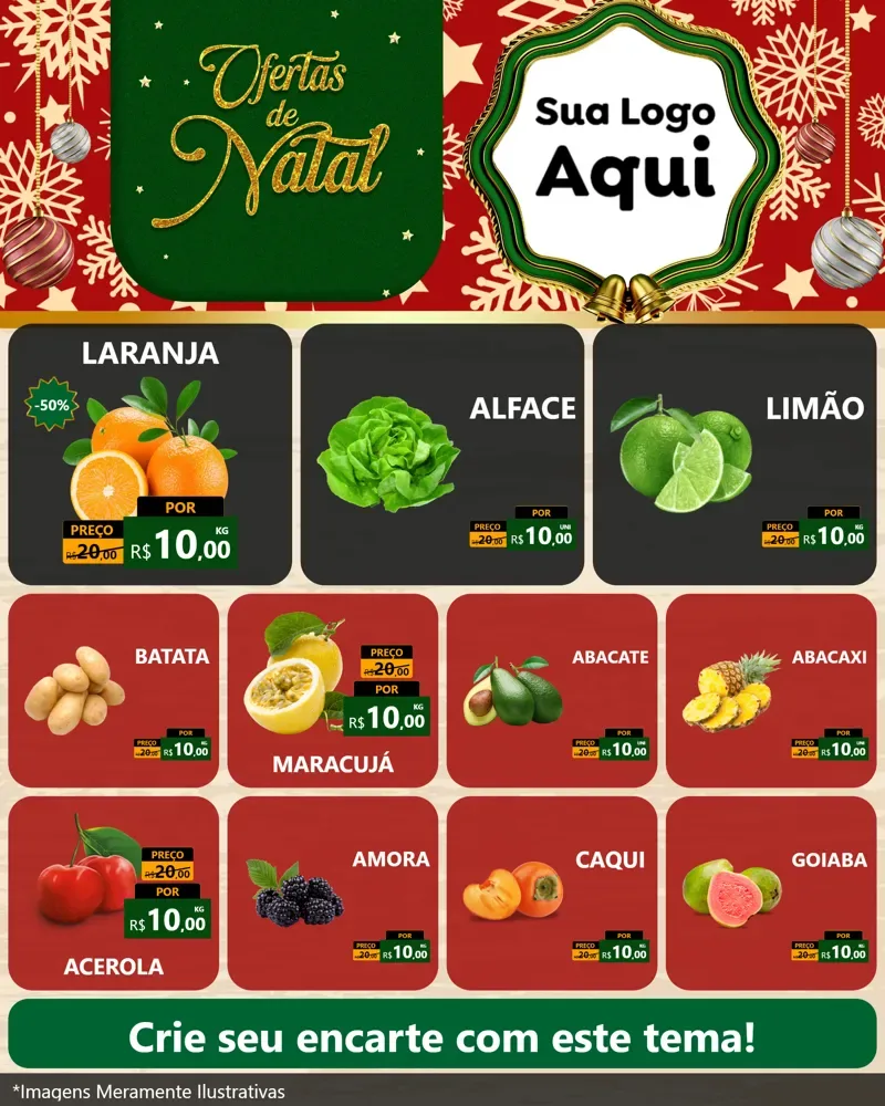 Modelo de Rede Social para Feed Instagram com o tema Natal de Ofertas para Hortifrúti