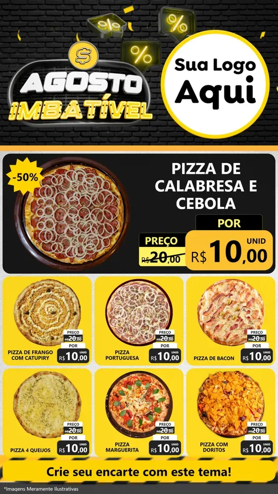 Modelo de Rede Social para Stories com o tema Agosto Imbatível para Pizzaria