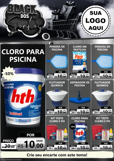 Modelo de Encarte para Encarte A4 Vertical com o tema Black dos Sonhos para Produtos para Piscina