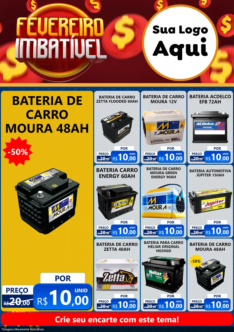 Modelo de Encarte para Encarte A4 Vertical com o tema Fevereiro Imbatível para Baterias Elétricas