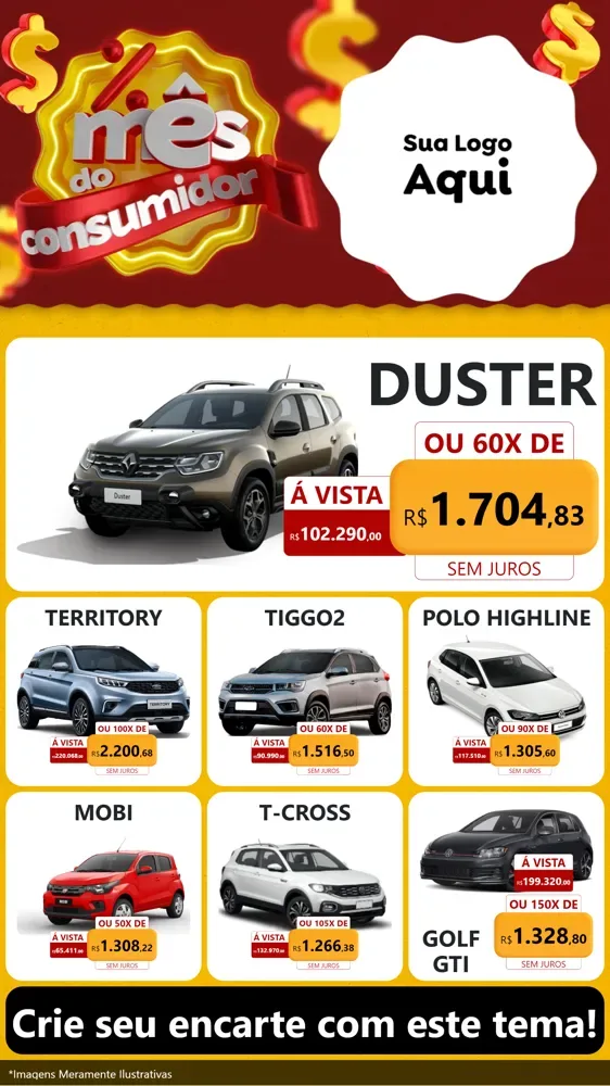 Modelo de Rede Social para Stories com o tema Mês do consumidor para Concessionaria de Carros