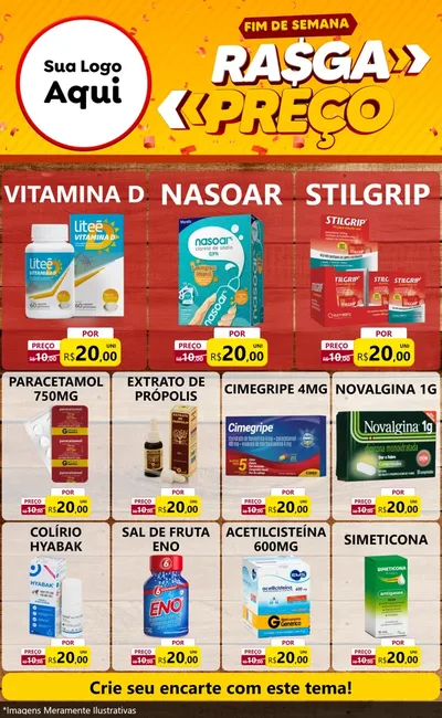 Modelo de Encarte para Encarte Grande com o tema Fim de Semana Rasga Preços para Farmácia