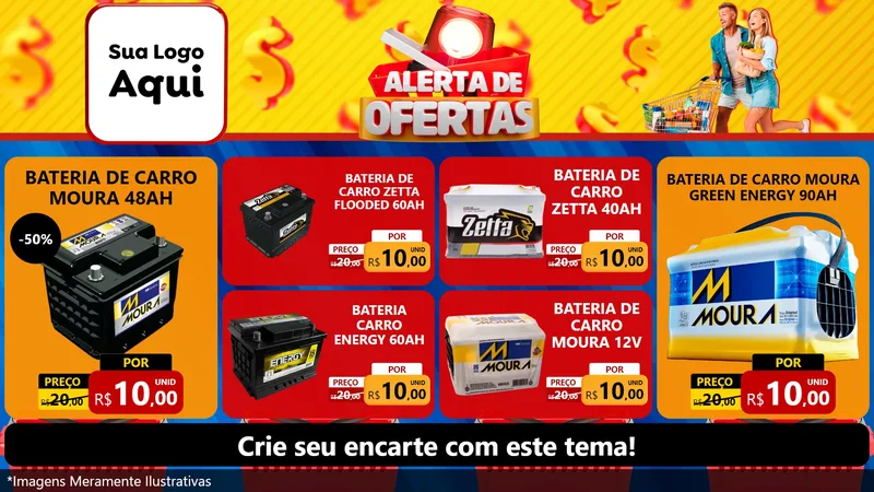 Modelo de TV para TV Horizontal com o tema Alerta de Ofertas para Baterias Elétricas