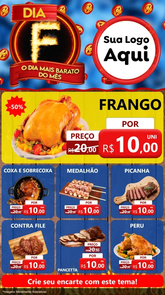 Modelo de Rede Social para Stories com o tema Dia F - O Dia Mais Barato Do Mês para Assados