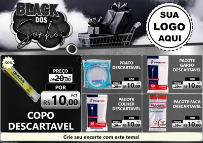 Modelo de Encarte para Encarte A4 Horizontal com o tema Black dos Sonhos para Embalagens