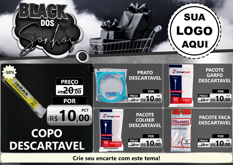 Modelo de Encarte para Encarte A4 Horizontal com o tema Black dos Sonhos para Embalagens